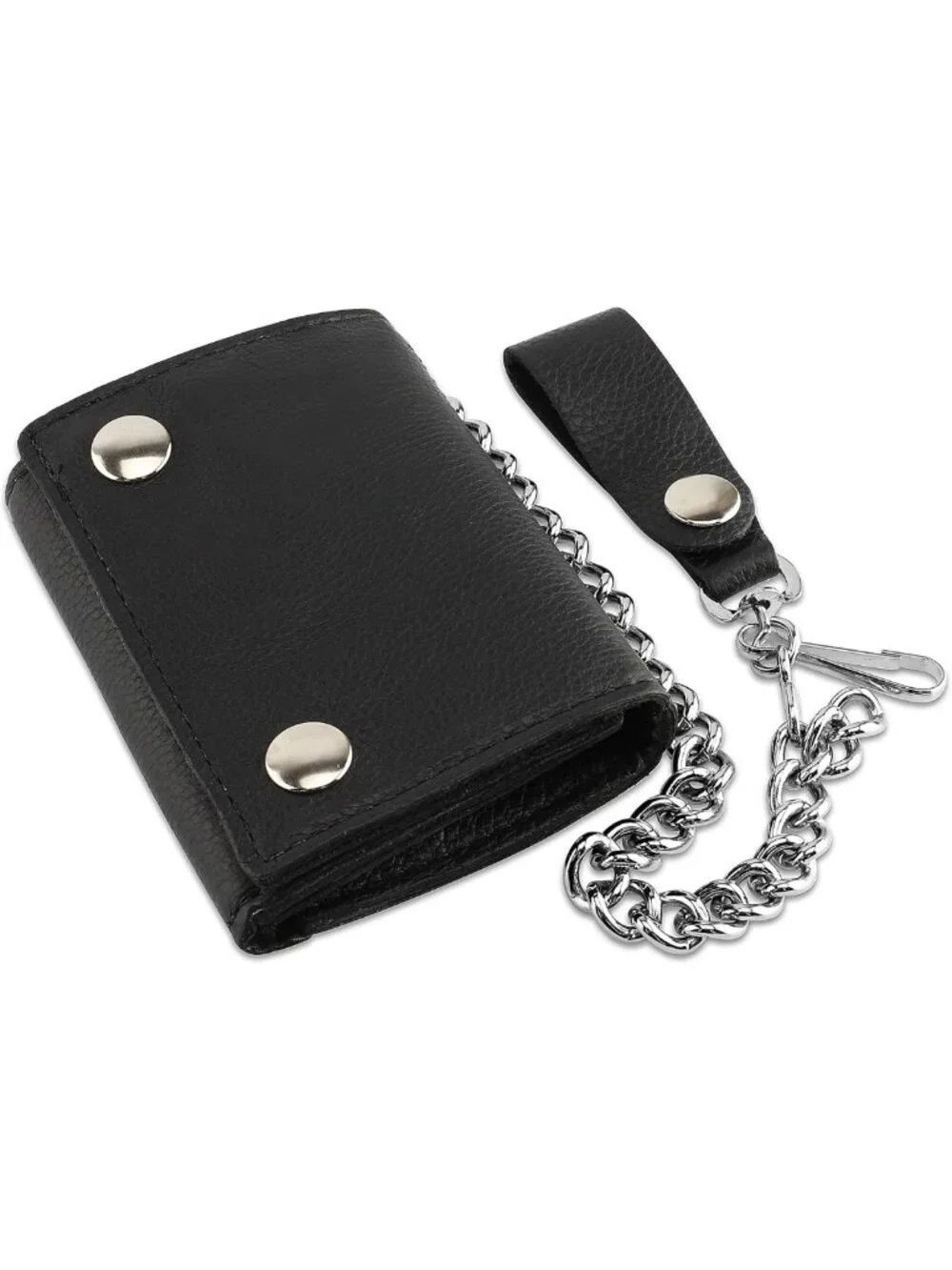 Vintage Biker Cowhide Leather Wallet with RFID Blocking & Steel Chain, Snap